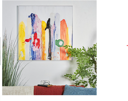 MULTI COLORED CANVAS ABSTRACT PAINT STROKE WALL ART WITH WHITE FRAME, 32" X 2" X 32"