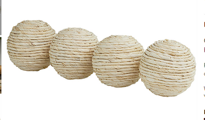 JUTE HANDMADE DECORATIVE BALL ORBS & VASE FILLER, SET OF 4 4"D