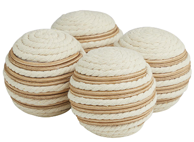 JUTE HANDMADE DECORATIVE BALL ORBS & VASE FILLER, SET OF 4 4"D