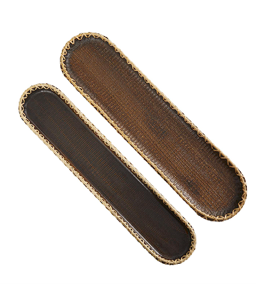 DARK BROWN WOOD HANDMADE NESTING TRAY WITH HAND SEWN SEAGRASS ACCENTS