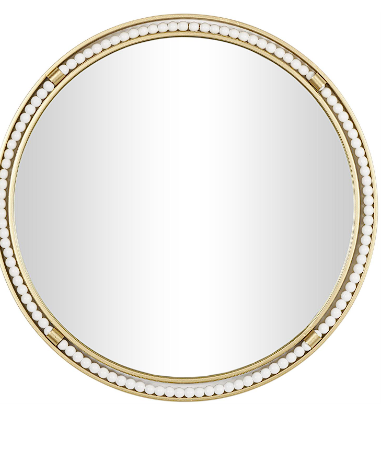 GOLD METAL WALL MIRROR WITH WHITE WOOD BEADING,
