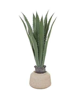 GREEN FAUX FOLIAGE AGAVE ARTIFICIAL PLANT WITH PINK CERAMIC POT, 18" X 18" X 37