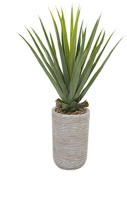 GREEN FAUX FOLIAGE AGAVE ARTIFICIAL PLANT WITH BEIGE CERAMIC POT, 27" X 27" X 41"