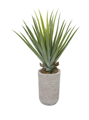 GREEN FAUX FOLIAGE AGAVE ARTIFICIAL PLANT WITH BEIGE CERAMIC POT, 27" X 27" X 41"