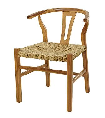 TEAK WOOD HANDMADE DINING CHAIR WITH WOVEN SEAGRASS SEAT, 20" X 21" X 29"