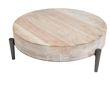 CREAM MANGO WOOD TRAY WITH BLACK METAL LEGS, 13" X 12" X 4"