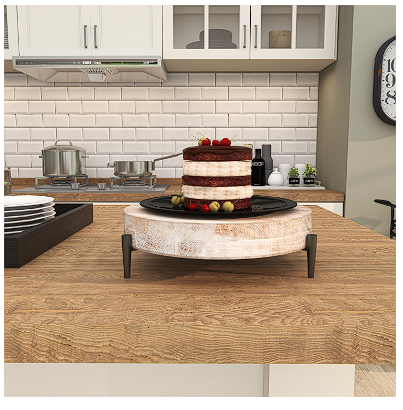 CREAM MANGO WOOD TRAY WITH BLACK METAL LEGS, 13" X 12" X 4"