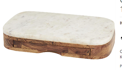 WHITE WOOD HANDMADE CUTTING BOARD WITH 4 CHEESE KNIVES, SET OF 5 16"W, 3"H