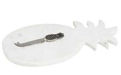 WHITE MARBLE HANDMADE CUTTING BOARD WITH MATCHING CHEESE KNIFE, SET OF 2 9", 6"W