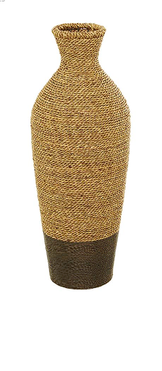 BROWN SEAGRASS HANDMADE TALL WOVEN FLOOR VASE, 10" X 10" X 28"