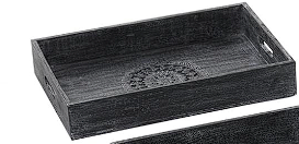 BLACK WOOD FLORAL INTRICATE CARVED TRAY,