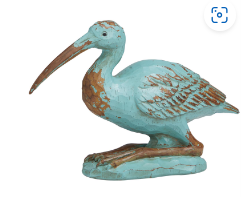 TEAL POLYSTONE BIRD DISTRESSED SCULPTURE WITH BROWN WOOD INSPIRED ACCENTS, 3" X 11" X 7