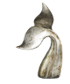 SILVER POLYSTONE WHALE SCULPTURE WITH VARIOUS SIZED TAILS AND COPPER DISTRESSING