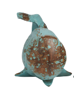 TEAL POLYSTONE WHALE DISTRESSED SCULPTURE WITH BROWN WOOD INSPIRED ACCENTS