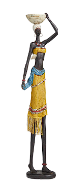 YELLOW POLYSTONE PEOPLE HANDMADE AFRICAN WOMAN SCULPTURE WITH WATER JUGS AND JEWELED DETAILS
