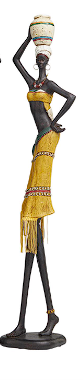 YELLOW POLYSTONE PEOPLE HANDMADE AFRICAN WOMAN SCULPTURE WITH WATER JUGS AND JEWELED DETAILS