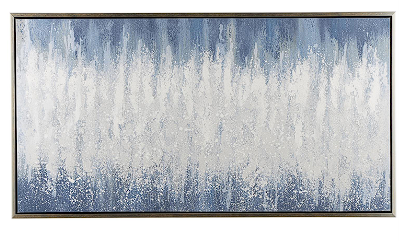 BLUE CANVAS ABSTRACT MOVEMENT INSPIRED FRAMED WALL ART WITH WHITE TEXTURED ACCENTS, 59" X 2" X 32"