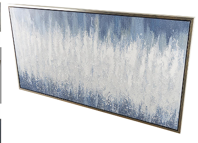 BLUE CANVAS ABSTRACT MOVEMENT INSPIRED FRAMED WALL ART WITH WHITE TEXTURED ACCENTS, 59" X 2" X 32"