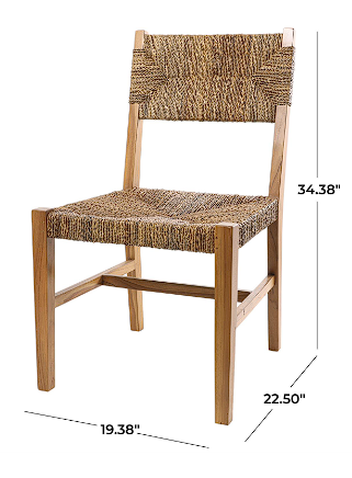 LIGHT BROWN TEAK WOOD HANDMADE ACCENT CHAIR WITH WOVEN BANANA LEAF SEAT,