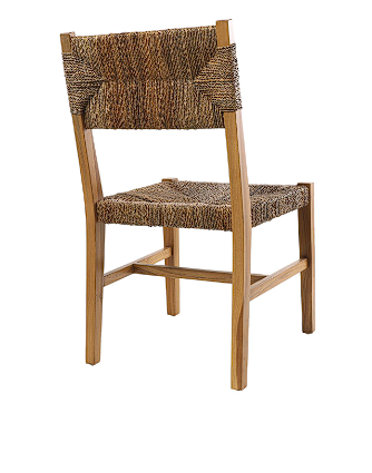 LIGHT BROWN TEAK WOOD HANDMADE ACCENT CHAIR WITH WOVEN BANANA LEAF SEAT,