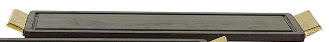 DARK BROWN WOOD TRAY WITH GOLD METAL HANDLES