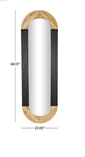 WOODEN OVAL WALL MIRROR WITH DIMENSIONAL CARVED FRAME AND BLACK DETAILING