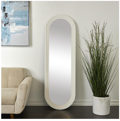 WOODEN OVAL WALL MIRROR WITH DIMENSIONAL CARVED FRAME AND BLACK DETAILING