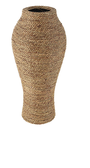 BROWN SEAGRASS HANDMADE TALL WRAPPED VASE, 11" X 11" X 24"
