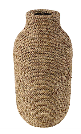 BROWN SEAGRASS HANDMADE WRAPPED VASE, 10" X 10" X 19"