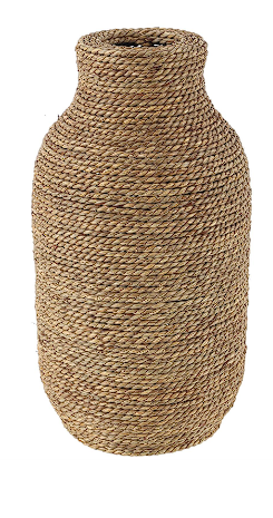BROWN SEAGRASS HANDMADE WRAPPED VASE, 8" X 8" X 16"