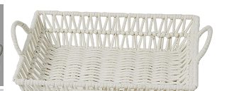 WHITE COTTON HANDMADE WOVEN STORAGE BASKET WITH HANDLES