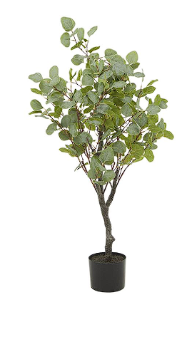 GREEN FAUX FOLIAGE EUCALYPTUS ARTIFICIAL TREE WITH BLACK PLASTIC POT, 27" X 27" X 41"