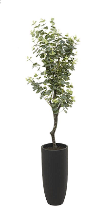 GREEN FAUX FOLIAGE EUCALYPTUS ARTIFICIAL TREE WITH BLACK PLASTIC POT, 26" X 26" X 57"