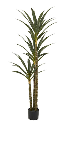 GREEN FAUX FOLIAGE SISAL ARTIFICIAL TREE WITH BLACK PLASTIC POT, 28" X 28" X 58"