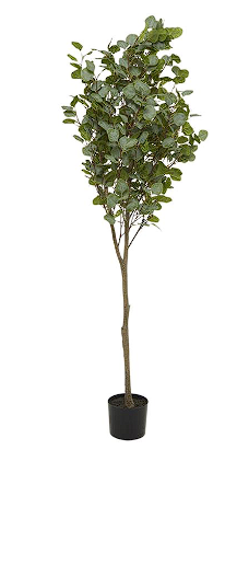 GREEN FAUX FOLIAGE EUCALYPTUS ARTIFICIAL TREE WITH BLACK PLASTIC POT, 45" X 45" X 70"