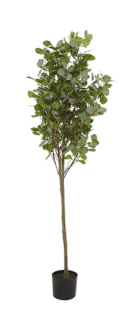 GREEN FAUX FOLIAGE EUCALYPTUS ARTIFICIAL TREE WITH BLACK PLASTIC POT, 45" X 45" X 70"