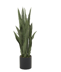 GREEN FAUX FOLIAGE SNAKE ARTIFICIAL PLANT WITH BLACK PORCELAIN POT, 14" X 14" X 36"