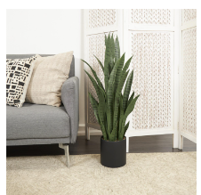 GREEN FAUX FOLIAGE SNAKE ARTIFICIAL PLANT WITH BLACK PORCELAIN POT, 14" X 14" X 36"