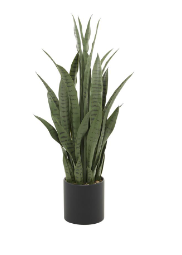 GREEN FAUX FOLIAGE SNAKE ARTIFICIAL PLANT WITH BLACK PORCELAIN POT, 14" X 14" X 36"