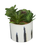 GREEN FAUX FOLIAGE SUCCULENTS ARTIFICIAL PLANT WITH PATTERNED PORCELAIN POT, SET OF 2 9", 7"H