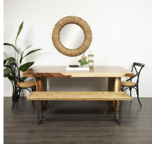 BROWN WOOD SIMPLISTIC DINING TABLE WITH BLOCK STYLE BASE, 79" X 42" X 30"