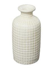 CREAM CERAMIC GEOMETRIC TEXTURED VASE WITH CHECKERED PATTERN, 8" X 8" X 16"