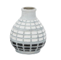 GRAY CERAMIC HANDMADE VASE WITH GRID PATTERN