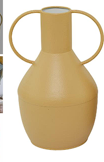 YELLOW METAL VASE WITH HANDLES