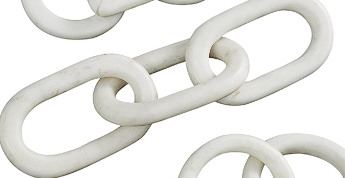 WHITE MARBLE CHAIN GEOMETRIC 3 LINK SCULPTURE WITH VARIOUS SHAPES