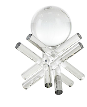 CLEAR CRYSTAL ABSTRACT JACK INSPIRED SCULPTURE WITH CLEAR RESTING ORBS,