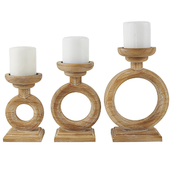 BROWN WOOD CIRCULAR RING CANDLE HOLDER