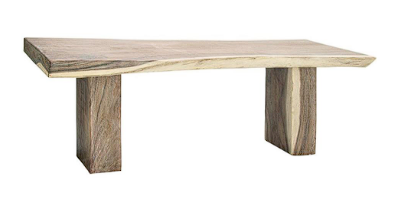 LIGHT BROWN WOOD HANDMADE DINING TABLE WITH BLOCK STYLE BASE, 86" X 34" X 30"
