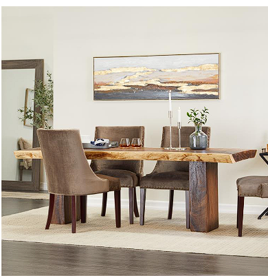 LIGHT BROWN WOOD HANDMADE DINING TABLE WITH BLOCK STYLE BASE, 86" X 34" X 30"