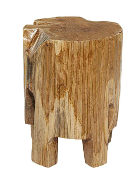 BROWN TEAK WOOD HANDMADE LIVE EDGE TREE STUMP ACCENT TABLE, 12" X 12" X 16"